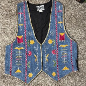 Vintage Agapo denim embroidered Unisex Vest Sz medium